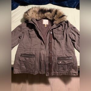 American Eagle Outfitters Dark Brown Jacket with Fur Trim